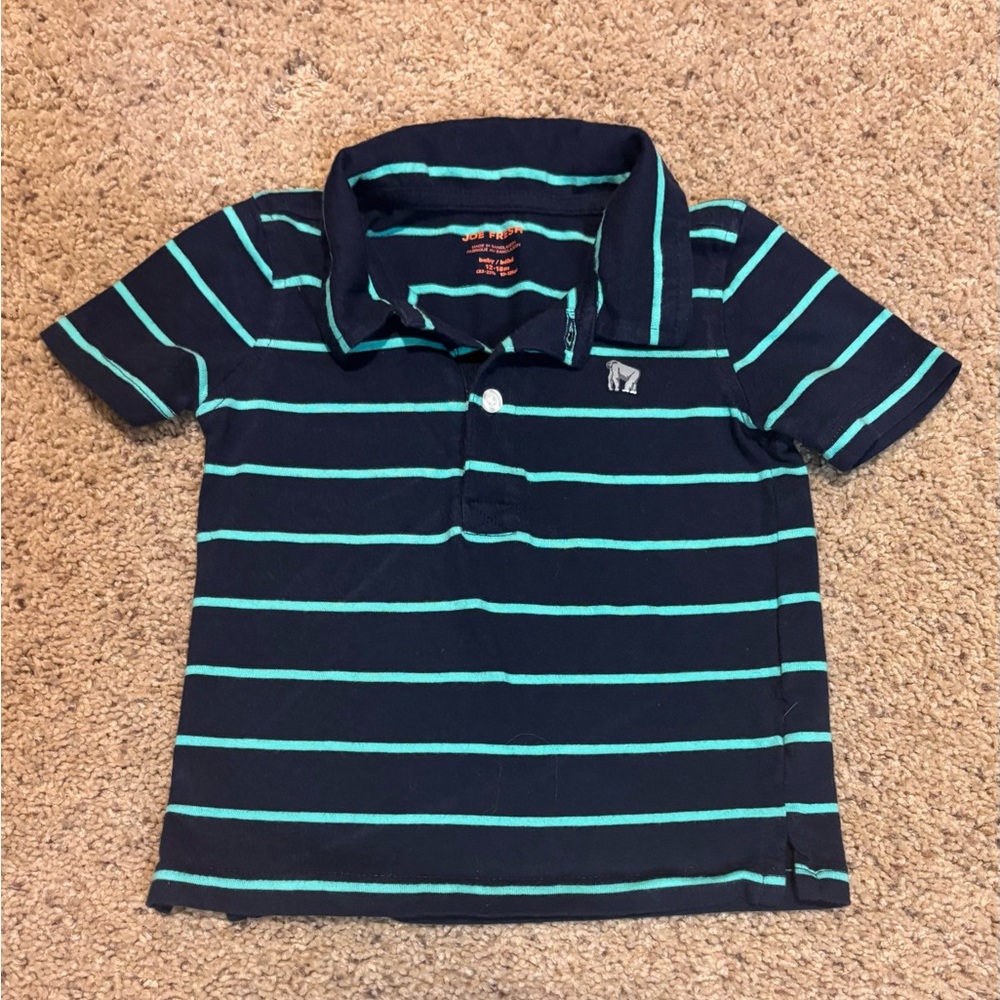 Joe Fresh Blue and Green Striped Polo Shirt, size 12-18 months.